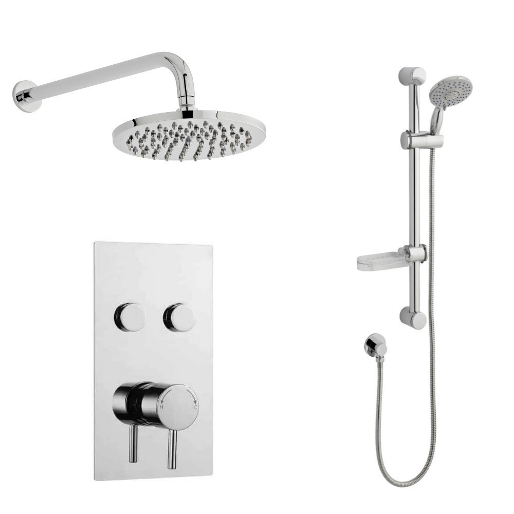 Kartell Plan Thermostatic Twin Push Button Valve with Overhead Drencher and Slide Rail Kit