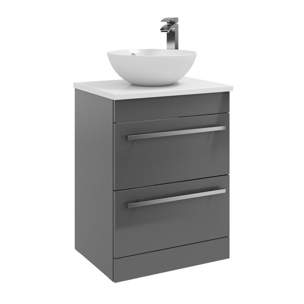 Kartell Purity 600mm Floor Standing 2 Drawer Unit & Sit on Bowl - Storm Grey Gloss