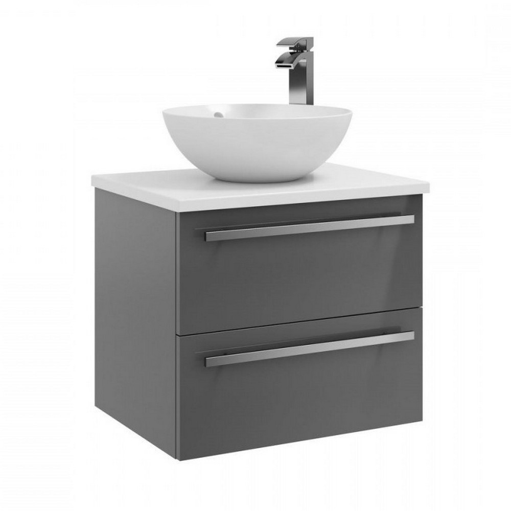 Kartell Purity 600mm Wall Mounted 2 Drawer Unit & Sit on Bowl - Storm Grey Gloss