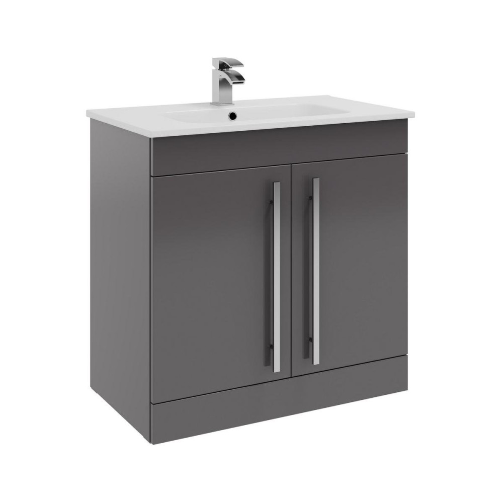 Kartell Purity 800mm Floor Standing 2 Door Unit & Ceramic Basin - Storm Grey Gloss