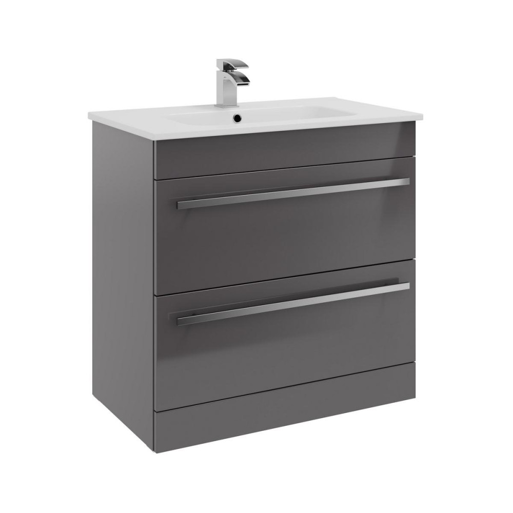 Kartell Purity 800mm Floor Standing 2 Drawer Unit & Ceramic Basin - Storm Grey Gloss