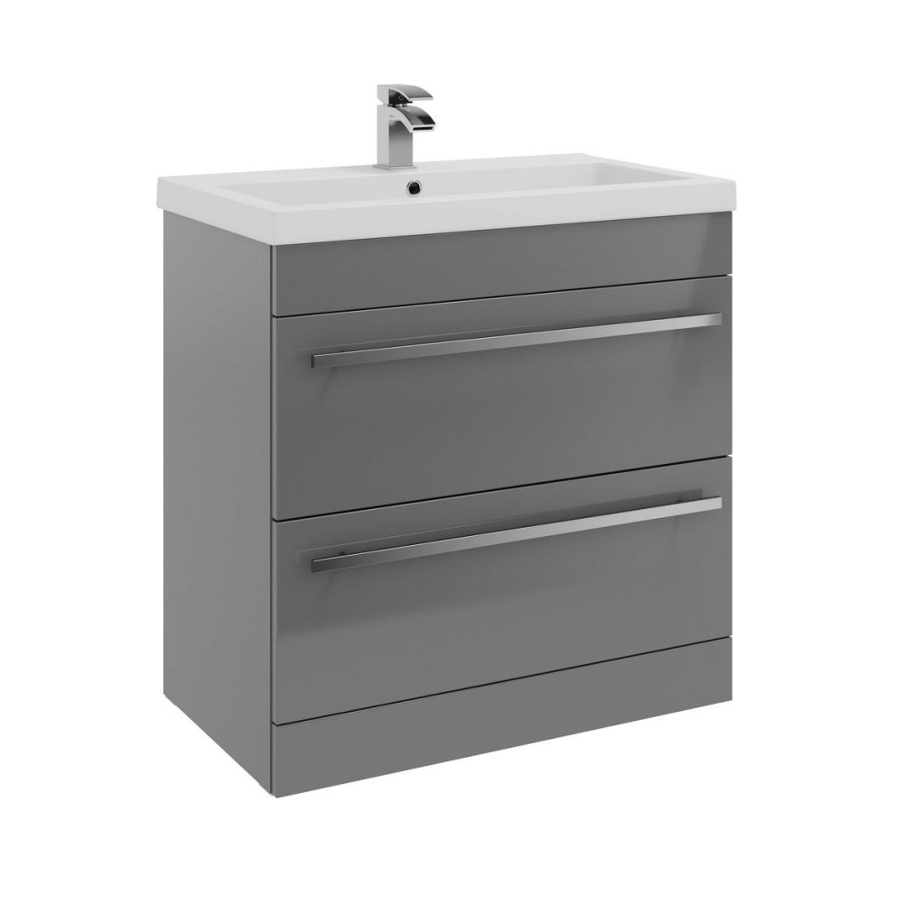 Kartell Purity 800mm Floor Standing 2 Drawer Unit & Mid Depth Ceramic Basin - Storm Grey Gloss
