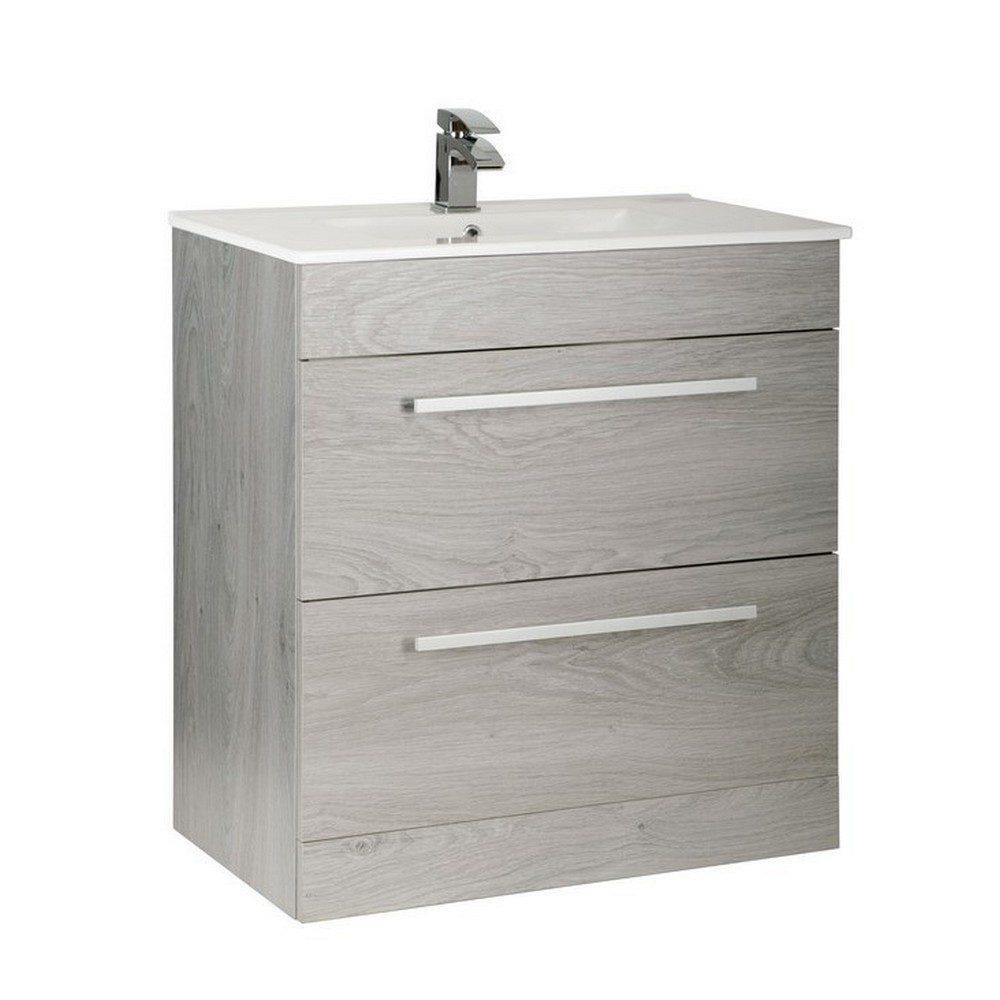Kartell Purity 800mm Floor Standing Drawer Silver Oak Vanity Unit with Ceramic Basin