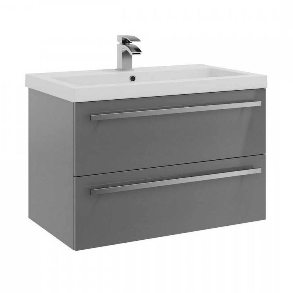 Kartell Purity 800mm Wall Mounted 2 Drawer Unit & Mid-Depth Ceramic Basin - Storm Grey Gloss