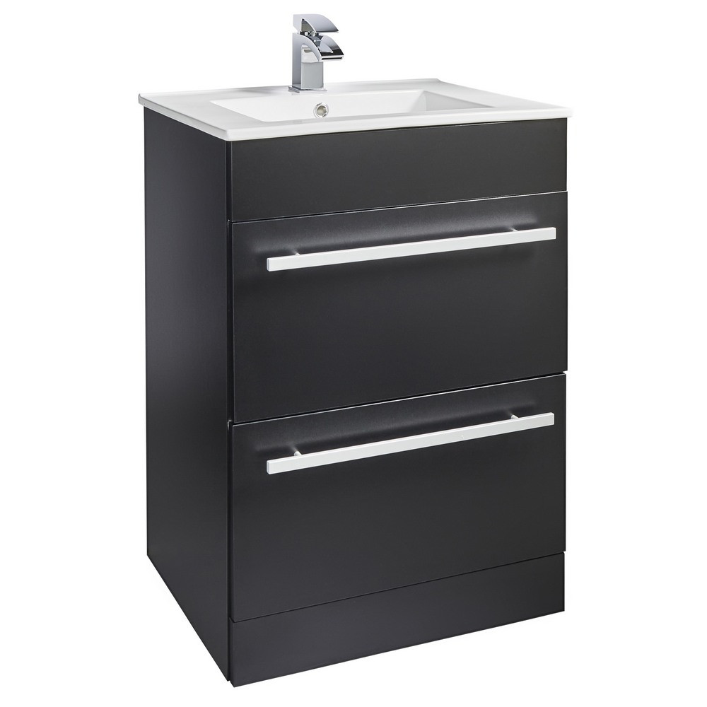 Kartell Purity Matt Black Floorstanding 600mm Two Drawer Vanity Unit