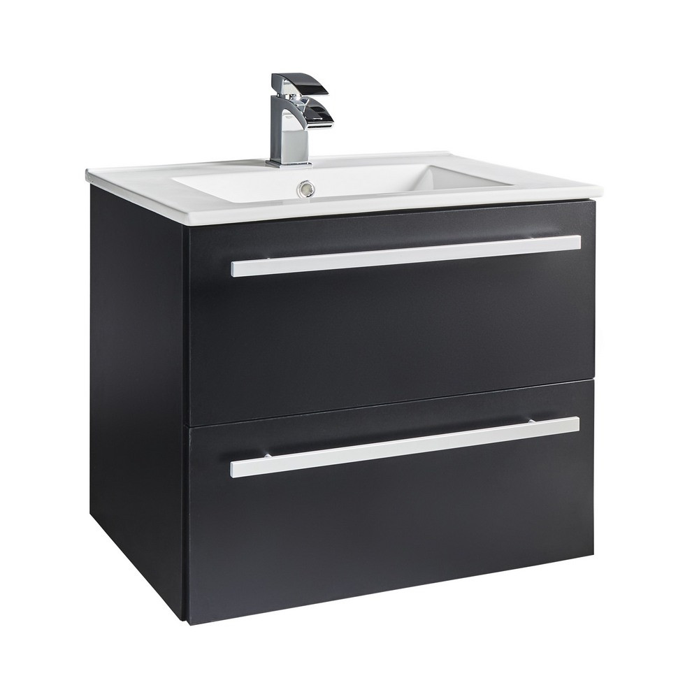 Kartell Purity Matt Black Wall Hung 600mm Two Drawer Vanity Unit