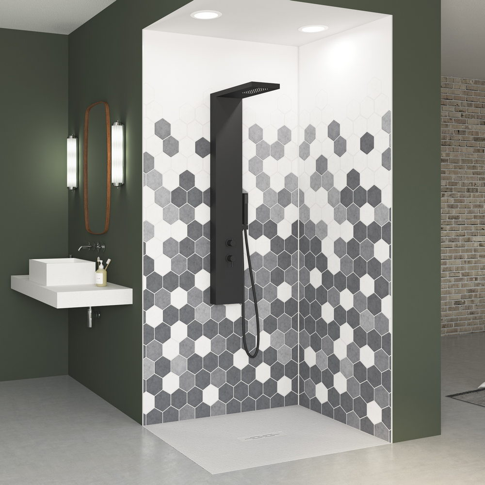 Kinewall Grey Monochrome Hexagon 1500 x 2500mm Panel
