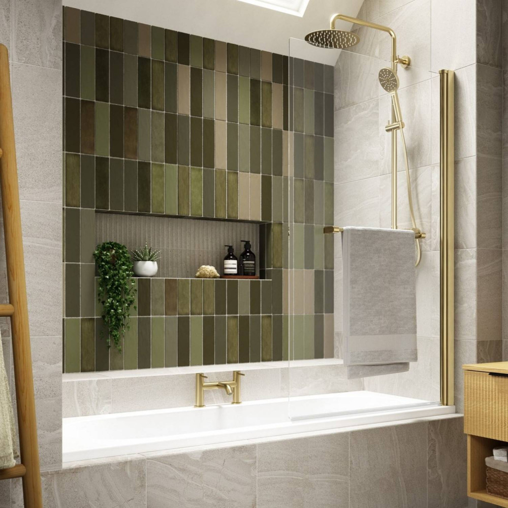 Kudos Inspire Brushed Brass Single Panel 6mm Bath Screen with Towel Rail