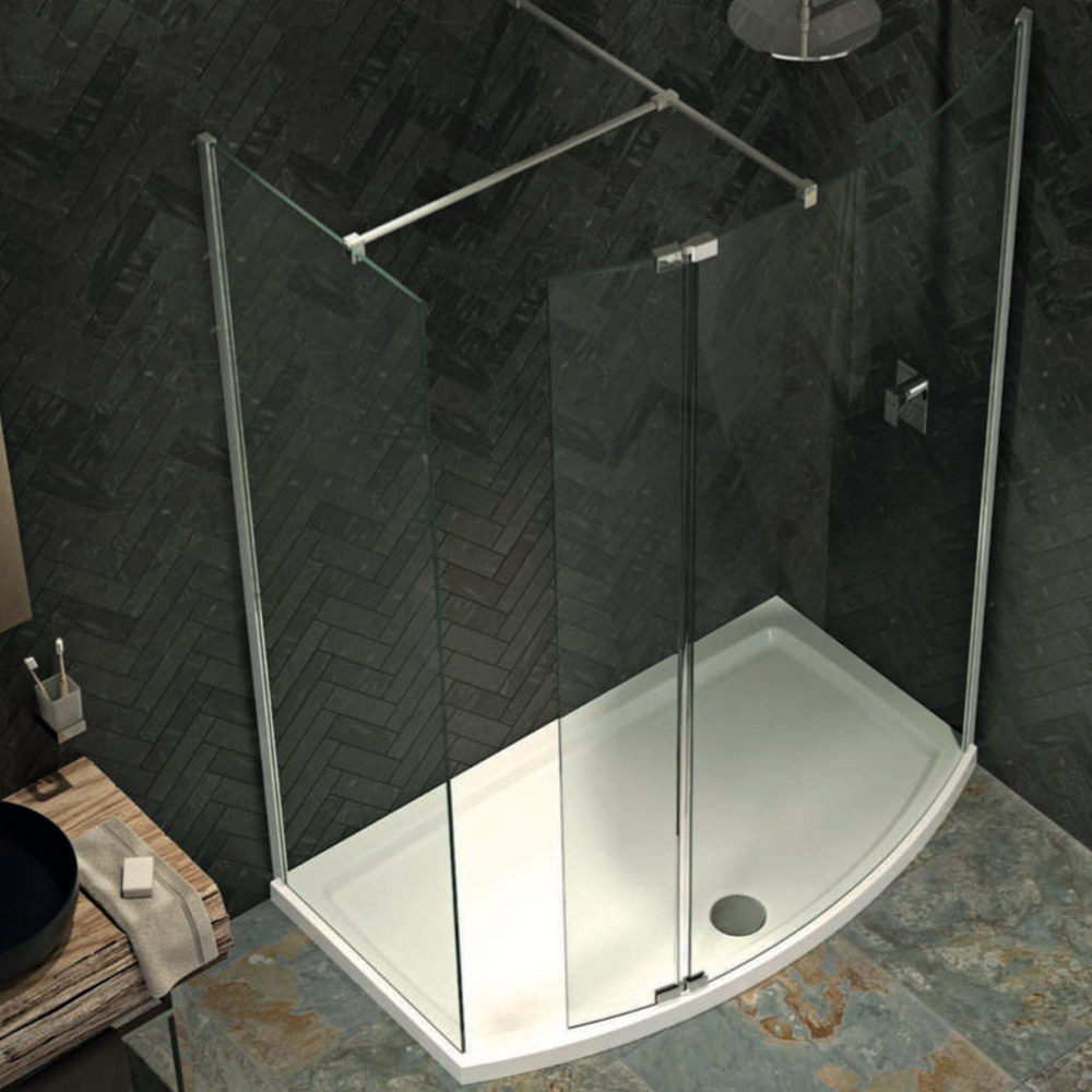 Kudos Ultimate8 700mm Curved Wetroom Panel and Chrome Wall Post