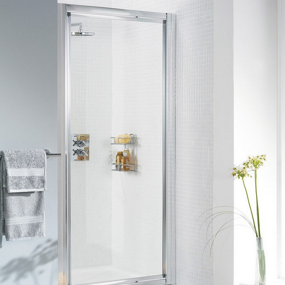 Lakes 900mm Framed Pivot Shower Door in Polished Silver
