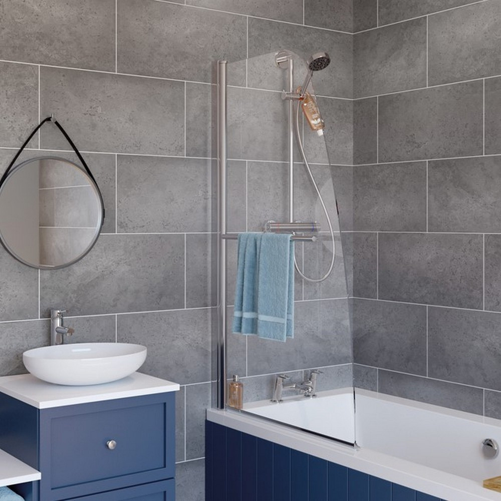 Lakes Bathrooms 860mm Sculpted Bath Screen With Towel Rail