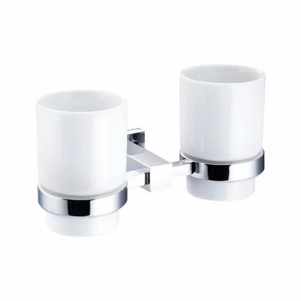Marflow Now Quadre Ceramic Double Tumbler Holder in Chrome
