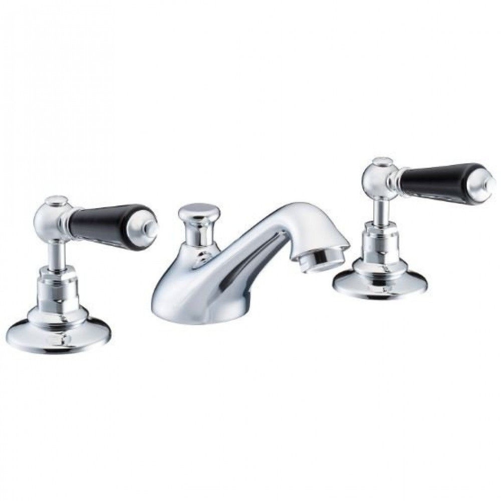 Marflow St James London Lever Three Hole Basin Mixer with Black Levers & Pop Up Waste