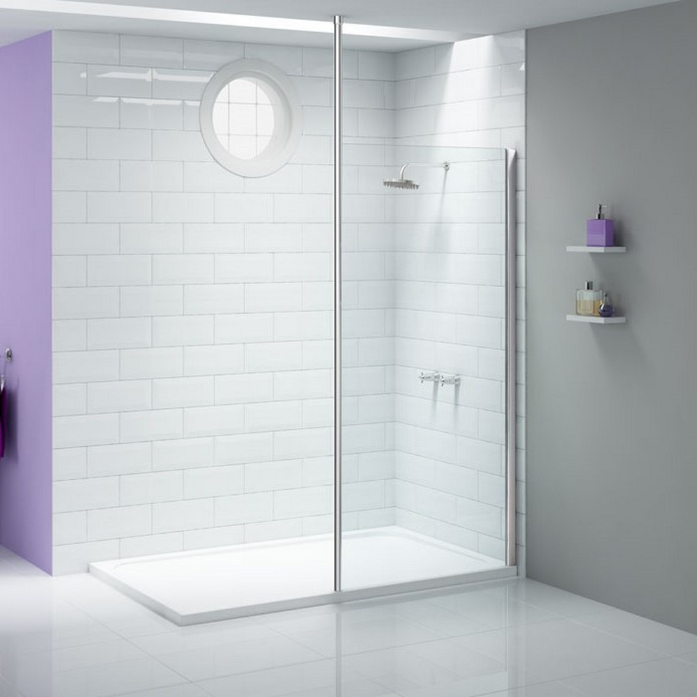 Merlyn 600mm Chrome 8mm Wetroom Panel with Vertical Post