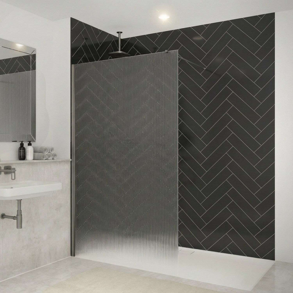 Merlyn 1200mm Brushed Gunmetal 8mm Fluted Wetroom Panel