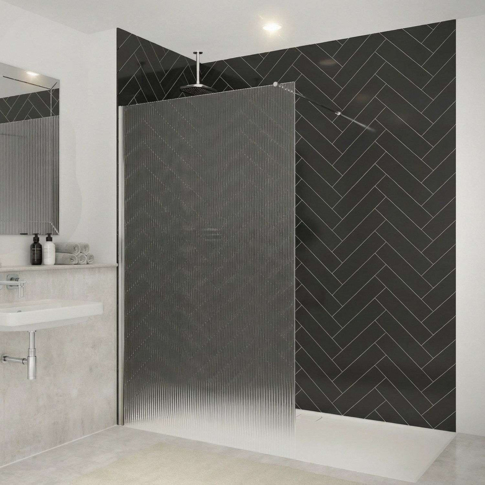 Merlyn 700mm Chrome 8mm Fluted Wetroom Panel