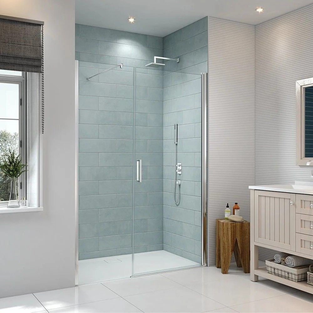 Merlyn 8 Series 1100mm Frameless 800mm Pivot Shower Door & 300mm Inline Panel With MStone Tray (1)