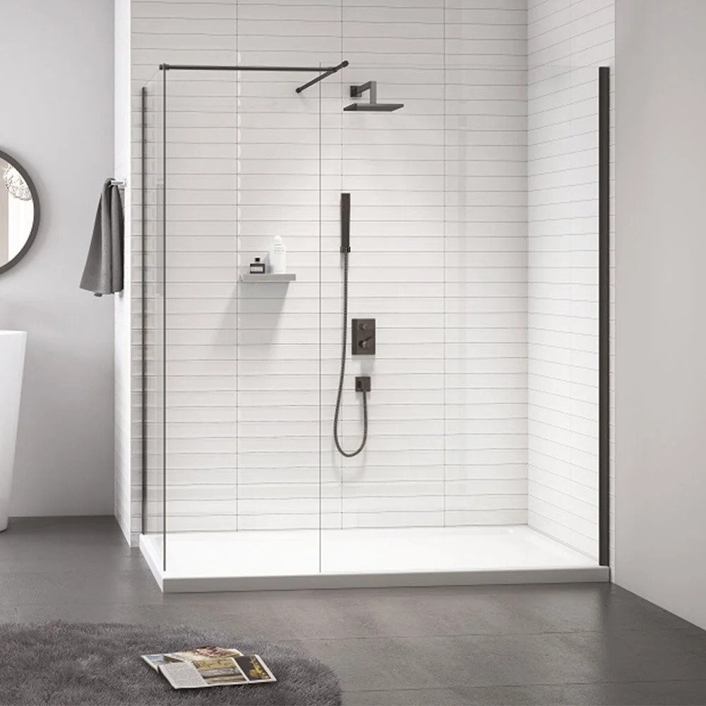 Merlyn Black 8mm Glass Showerwall 1000mm with Mstone Tray (1)