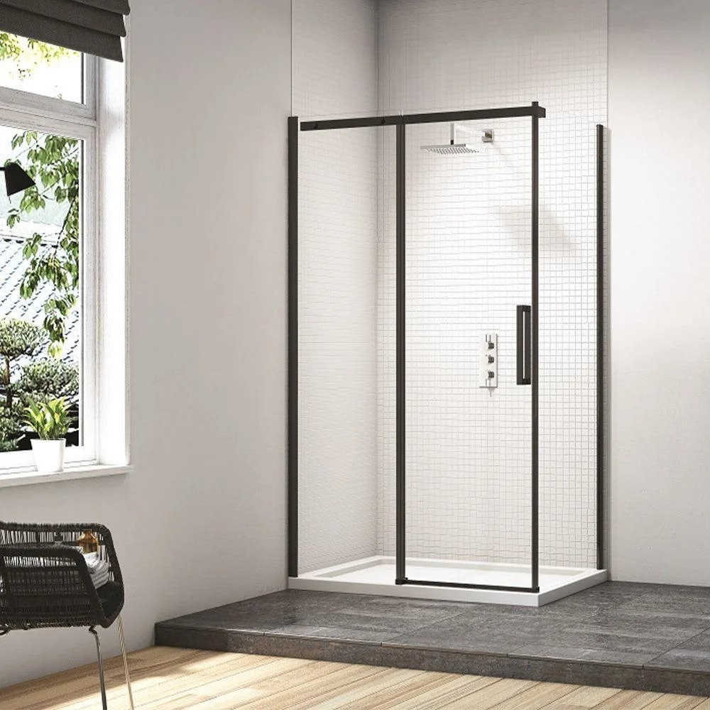 Merlyn Black Sliding Shower Door 1700mm with Mstone Tray (1)
