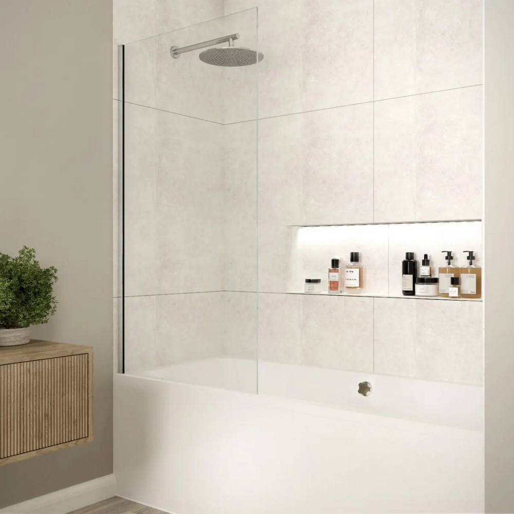 Merlyn Fixed Chrome Square Single Panel Bath Screen