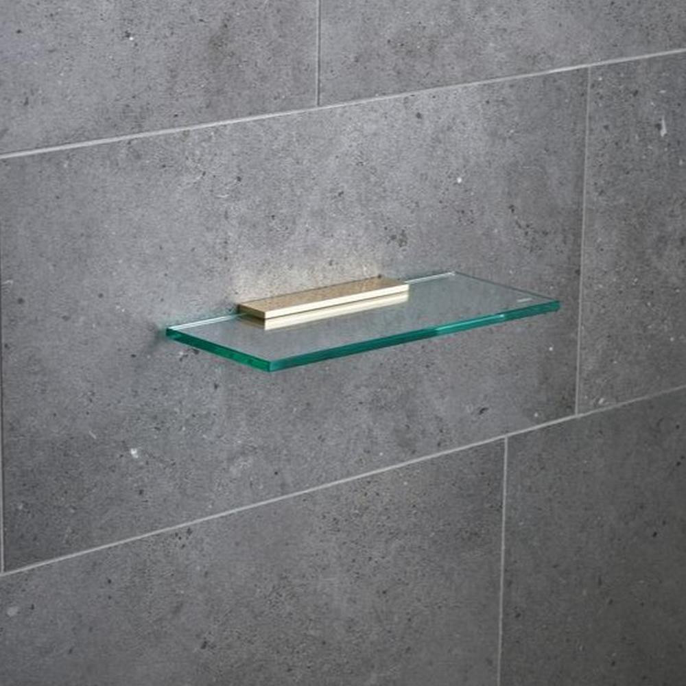 Miller 600mm Classic Glass Shelf with Polished Untreated Brass Fixing Bracket