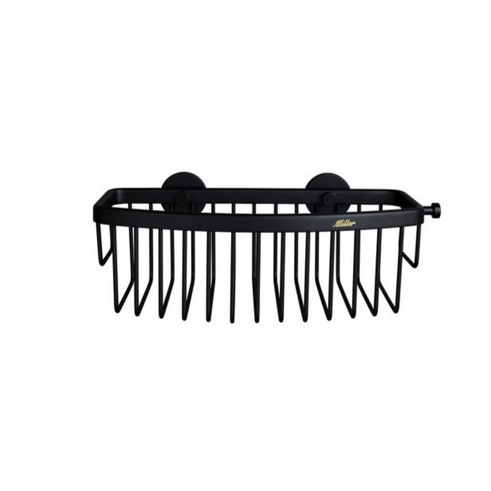 Miller Classic D Shaped Basket in Black with Gluable Wall Brackets