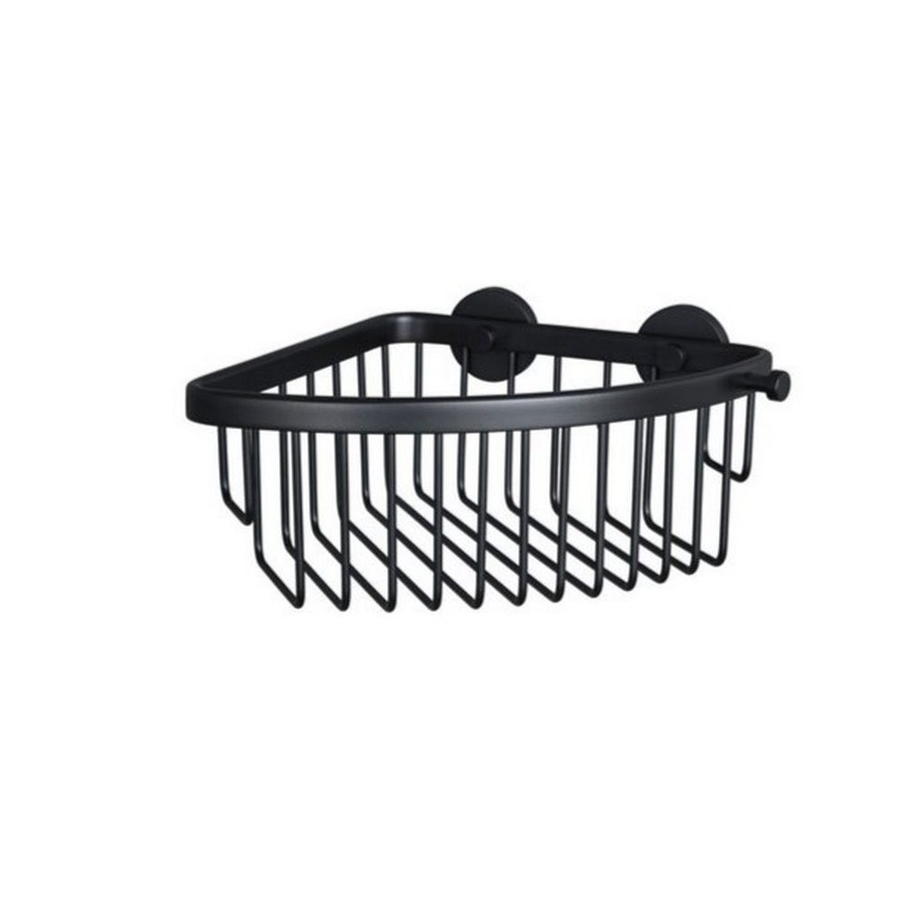 Miller Classic Matt Black Corner Basket with Gluable Wall Brackets