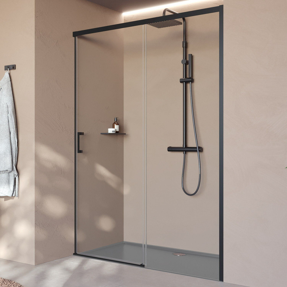 Novellini Click PH 1700mm Sliding Shower Door in Matt Black