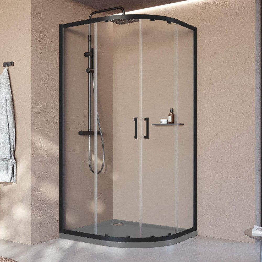Novellini Click R 1200 x 800mm Offset Quadrant Shower Enclosure in Matt Black