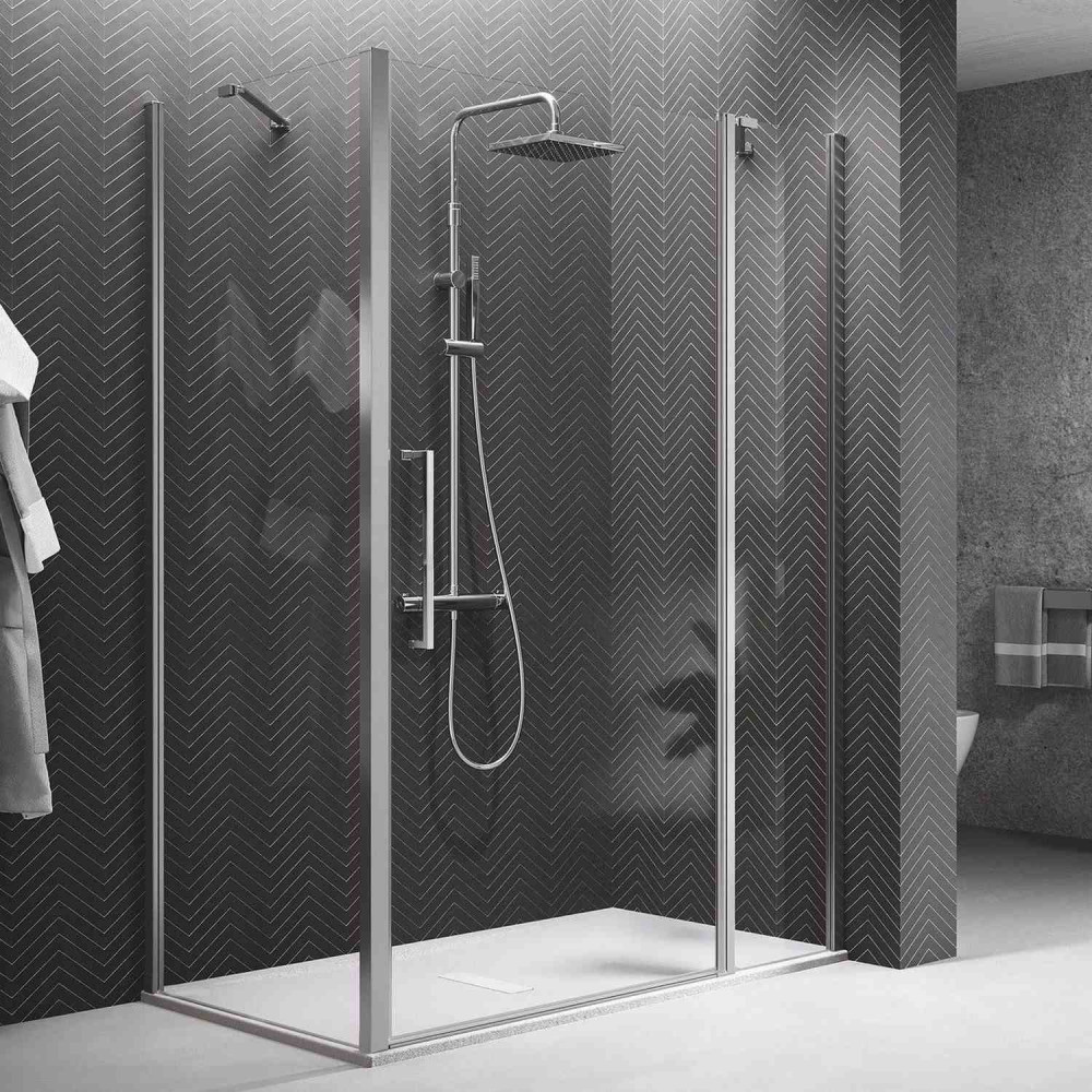 Novellini Young 2P 1170-1210mm Chrome Hinged Shower Door and Inline Panel