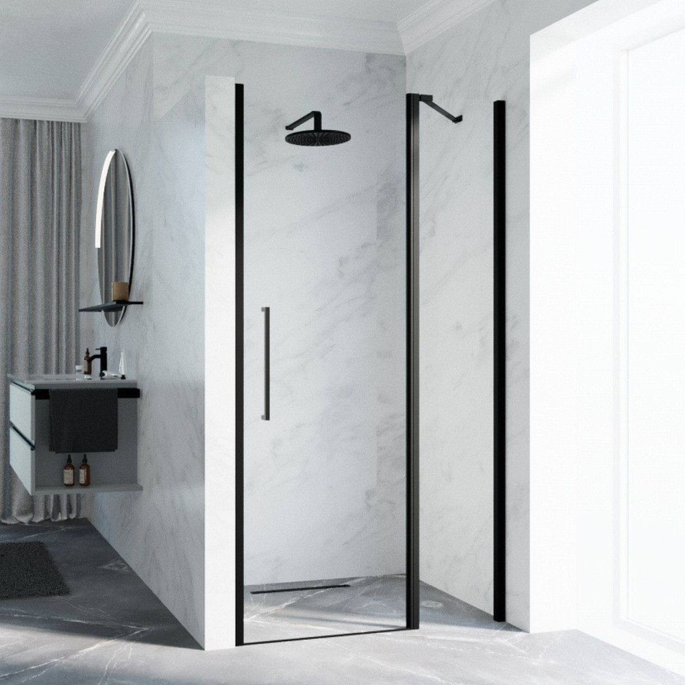 Novellini Young 2P 970-1010mm Black Hinged Shower Door and Inline Panel