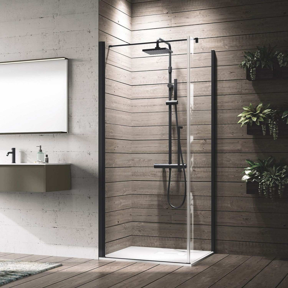 Novellini Young G+F 900mm Black Hinged Shower Door and Side Panel
