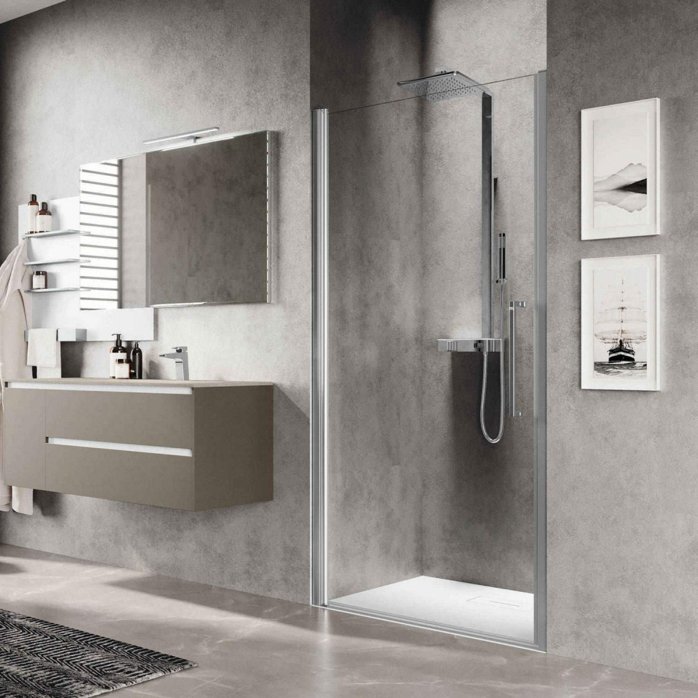 Novellini Young Plus 1B 800mm Chrome Hinged Shower Door