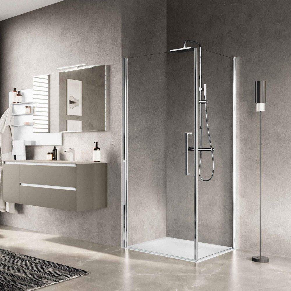 Novellini Young Plus G+F 1000mm Chrome Hinged Shower Door and Side Panel