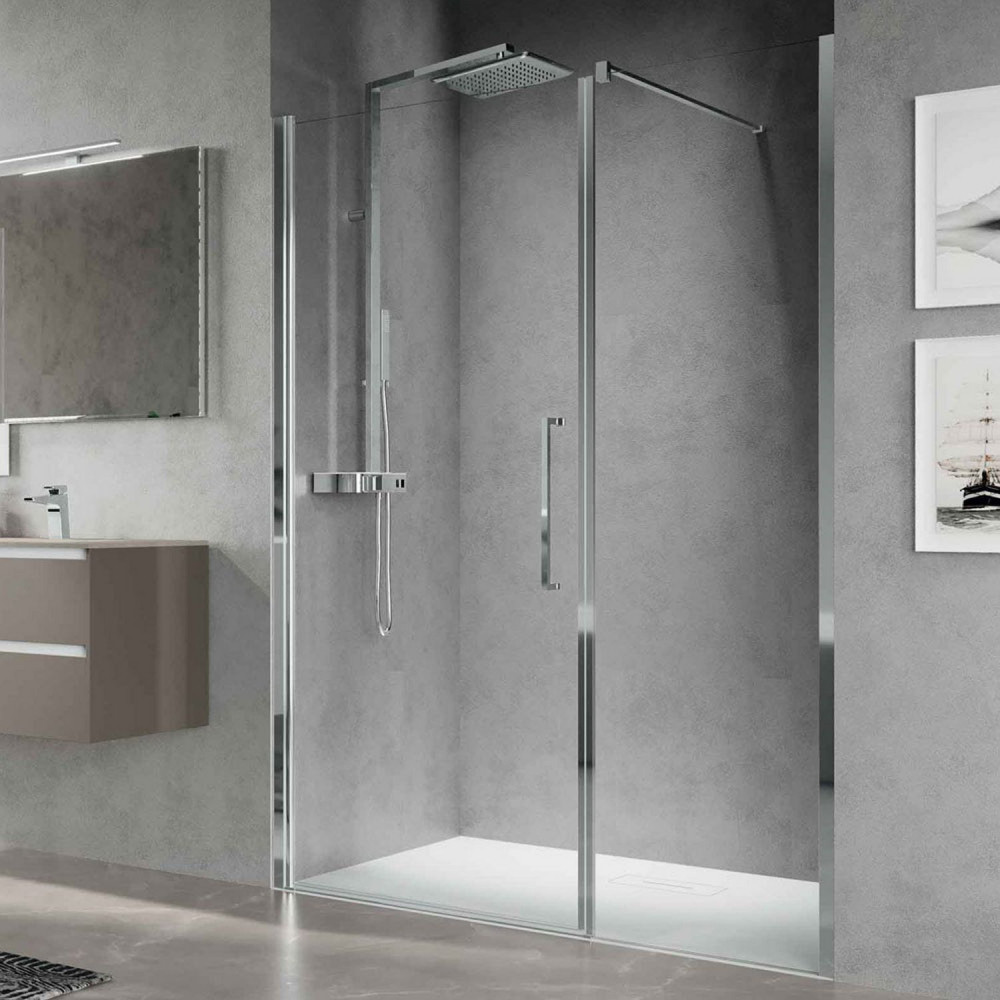 Novellini Young Plus G+F 1200mm Chrome Hinged Shower Door and Inline Panel