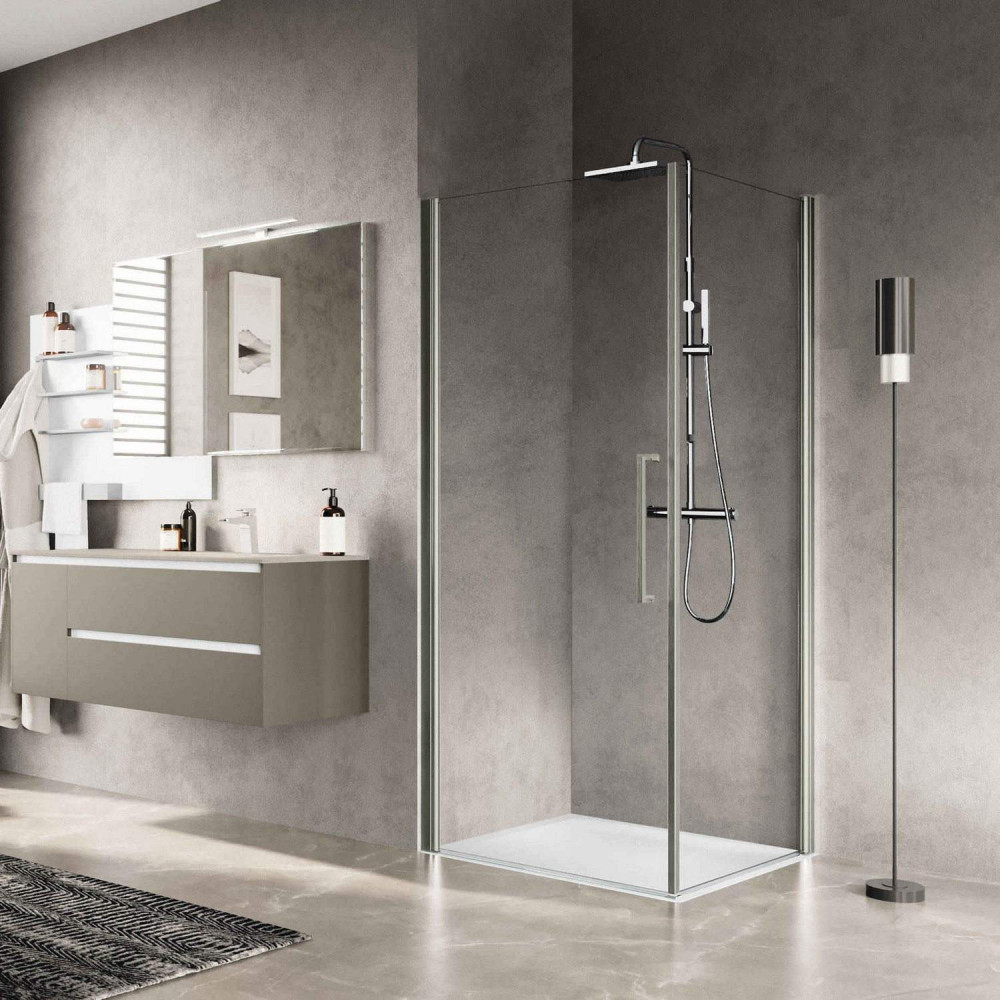 Novellini Young Plus G+F 900mm Inox Hinged Shower Door and Side Panel