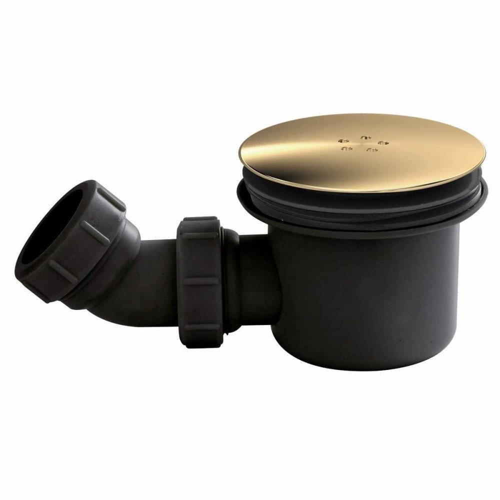 Nuie 90mm Fast Flow Shower Tray Waste Black Trap with Brass Cover