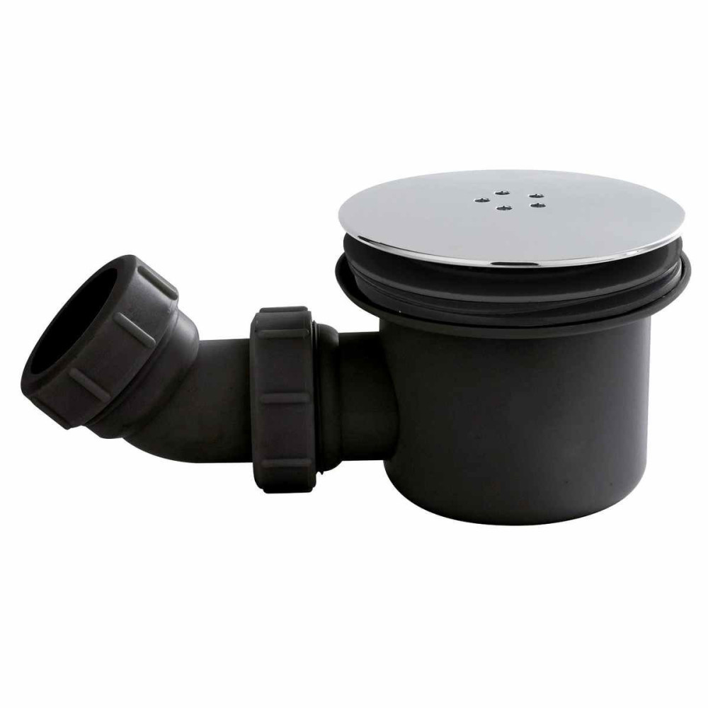 Nuie 90mm Fast Flow Shower Tray Waste Black Trap with Chrome Cover