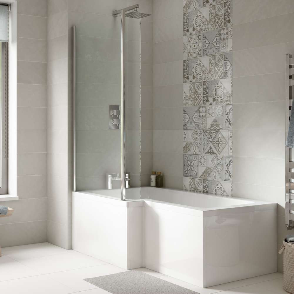 Nuie Acrylic 700mm Gloss White L Shape Shower Bath End Panel (1)