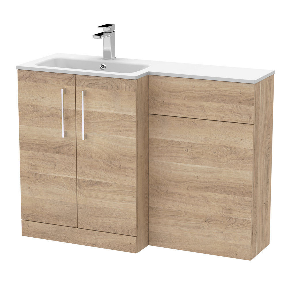 Nuie Arno 1100mm Bleached Oak Combination Unit with White L Shaped Basin