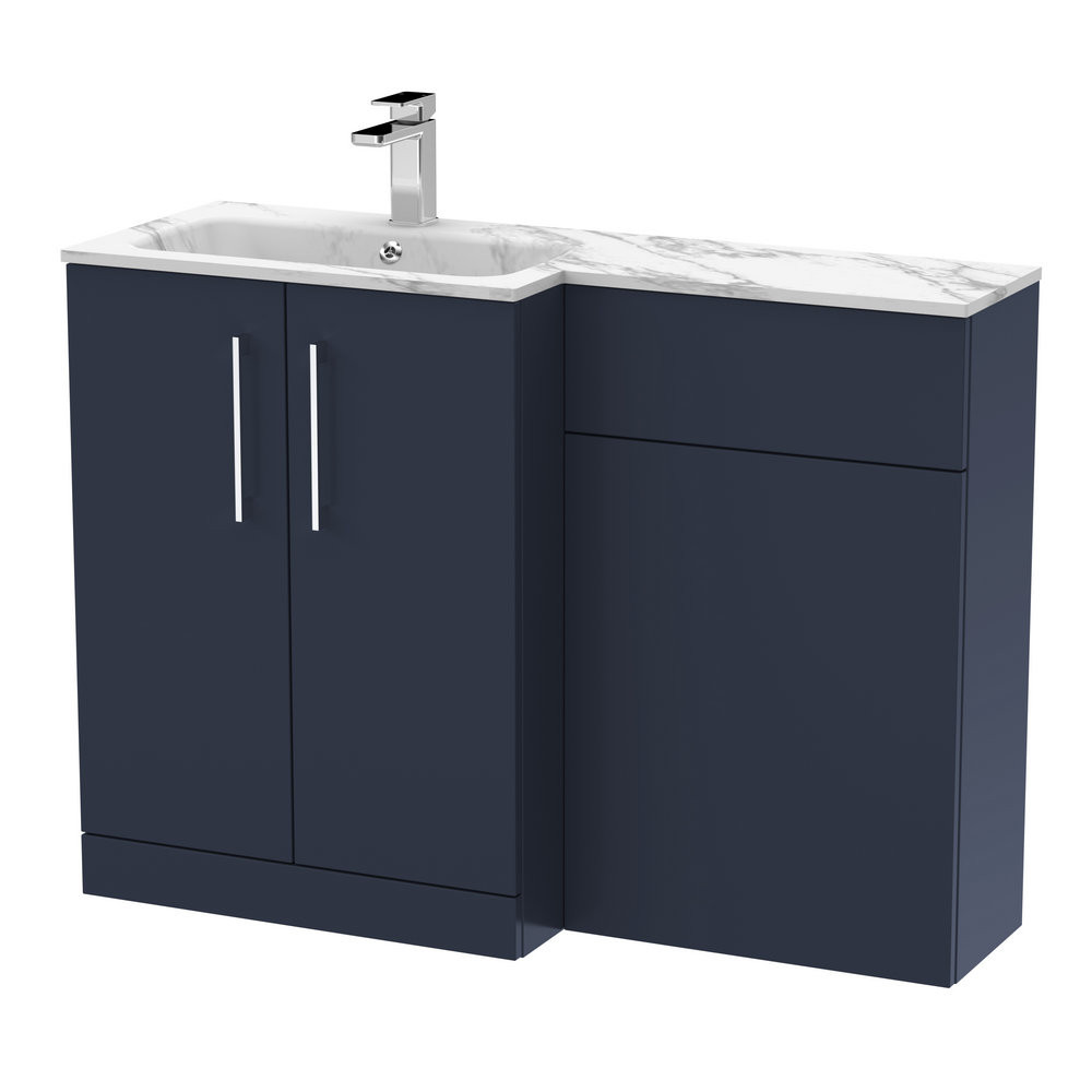 Nuie Arno 1100mm Blue Combination Unit with Marble L Shaped Basin