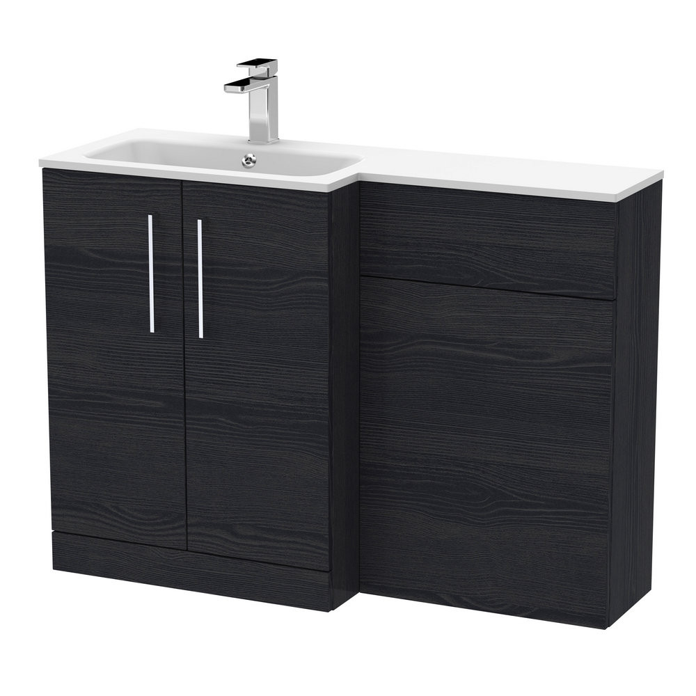 Nuie Arno 1100mm Charcoal Black Combination Unit with White L Shaped Basin