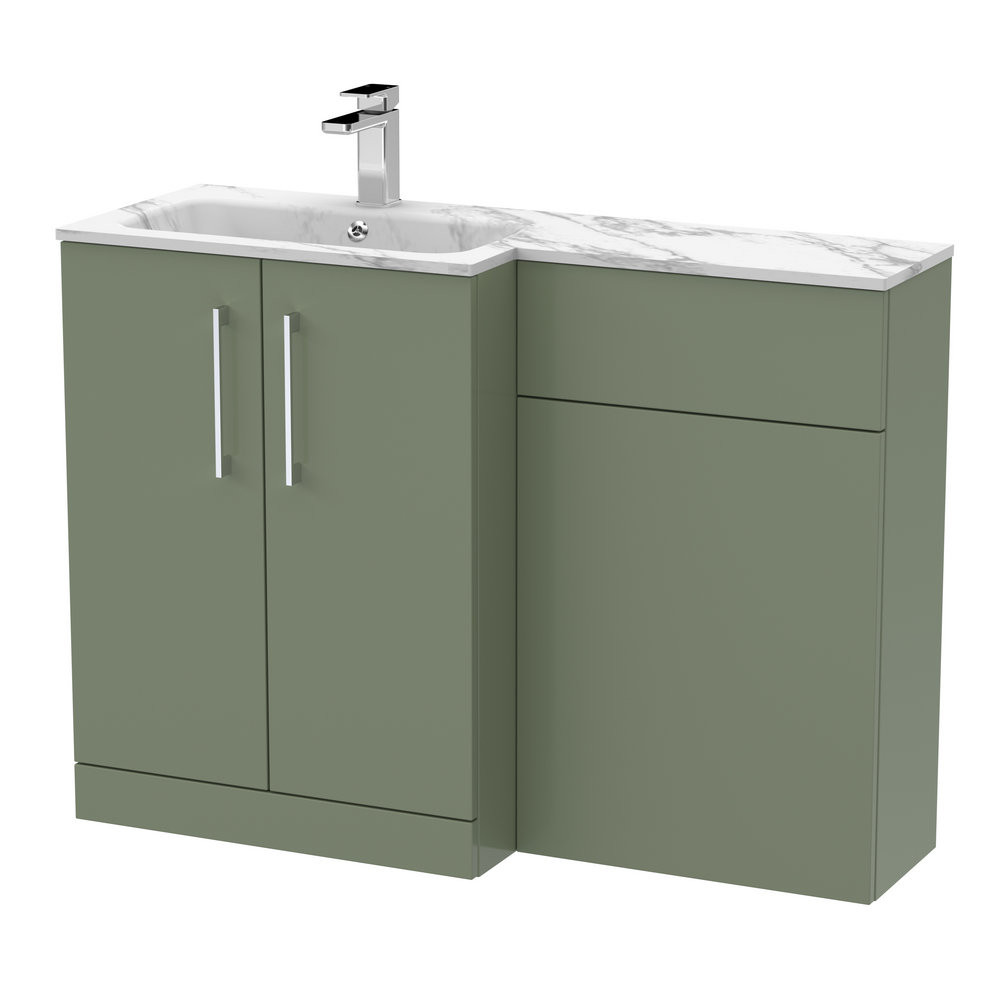 Nuie Arno 1100mm Green Combination Unit with Marble L Shaped Basin