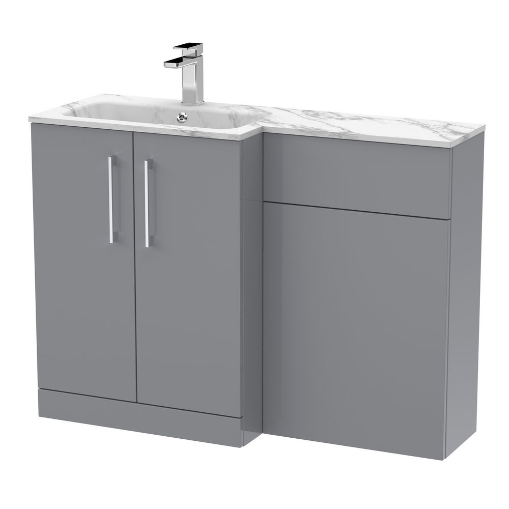 Nuie Arno 1100mm Grey Combination Unit with Marble L Shaped Basin