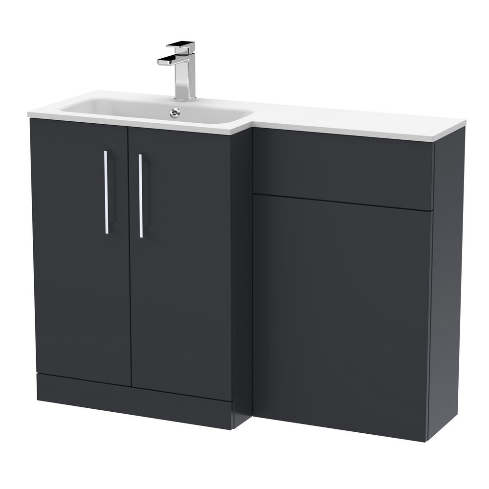 Nuie Arno 1100mm Soft Black Combination Unit with White L Shaped Basin