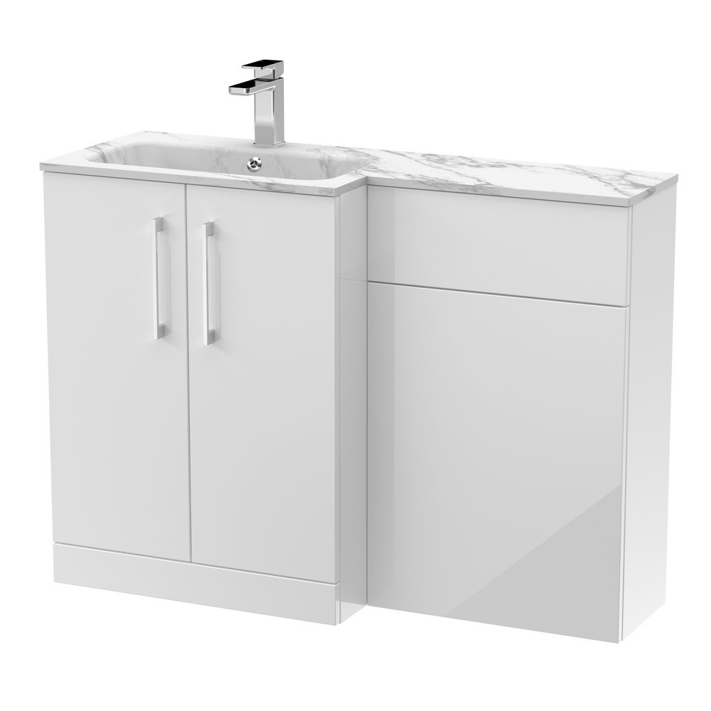 Nuie Arno 1100mm White Combination Unit with Marble L Shaped Basin