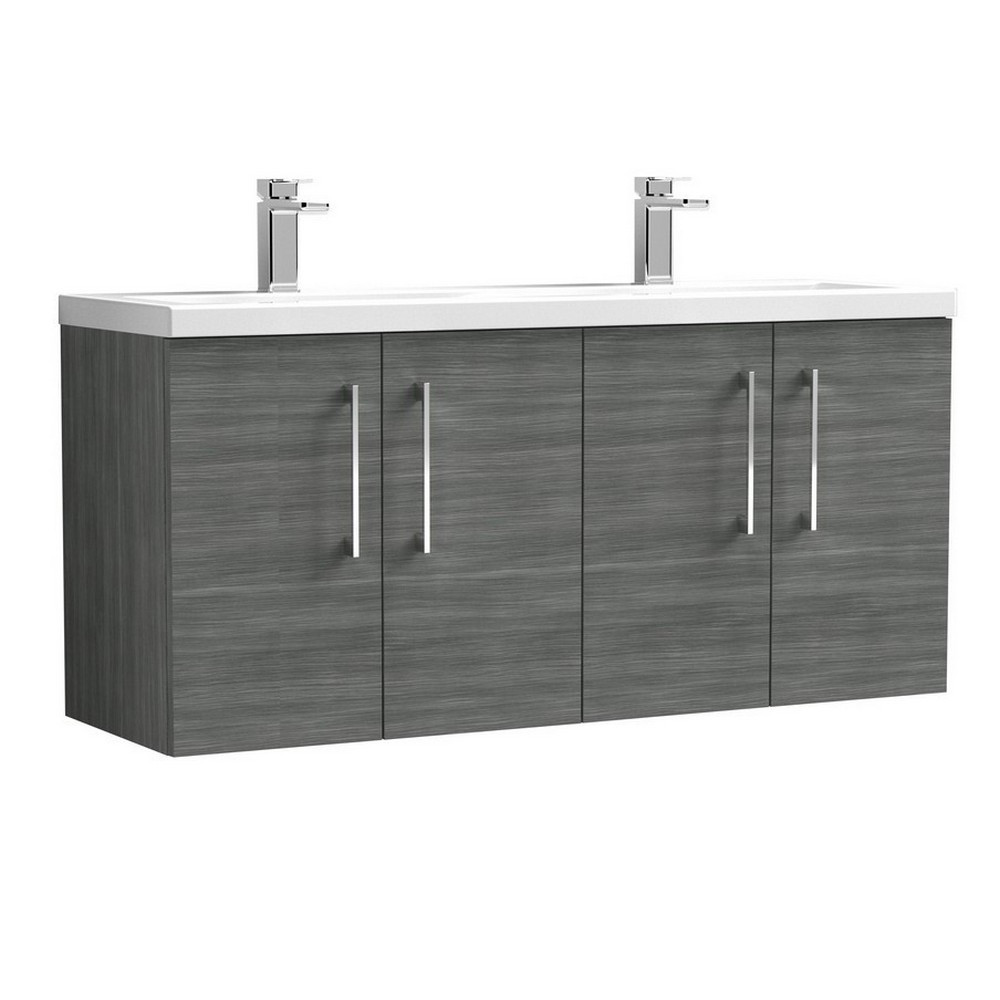 Nuie Arno 1200mm Anthracite Woodgrain Wall Hung Four Door Vanity Unit and Basin