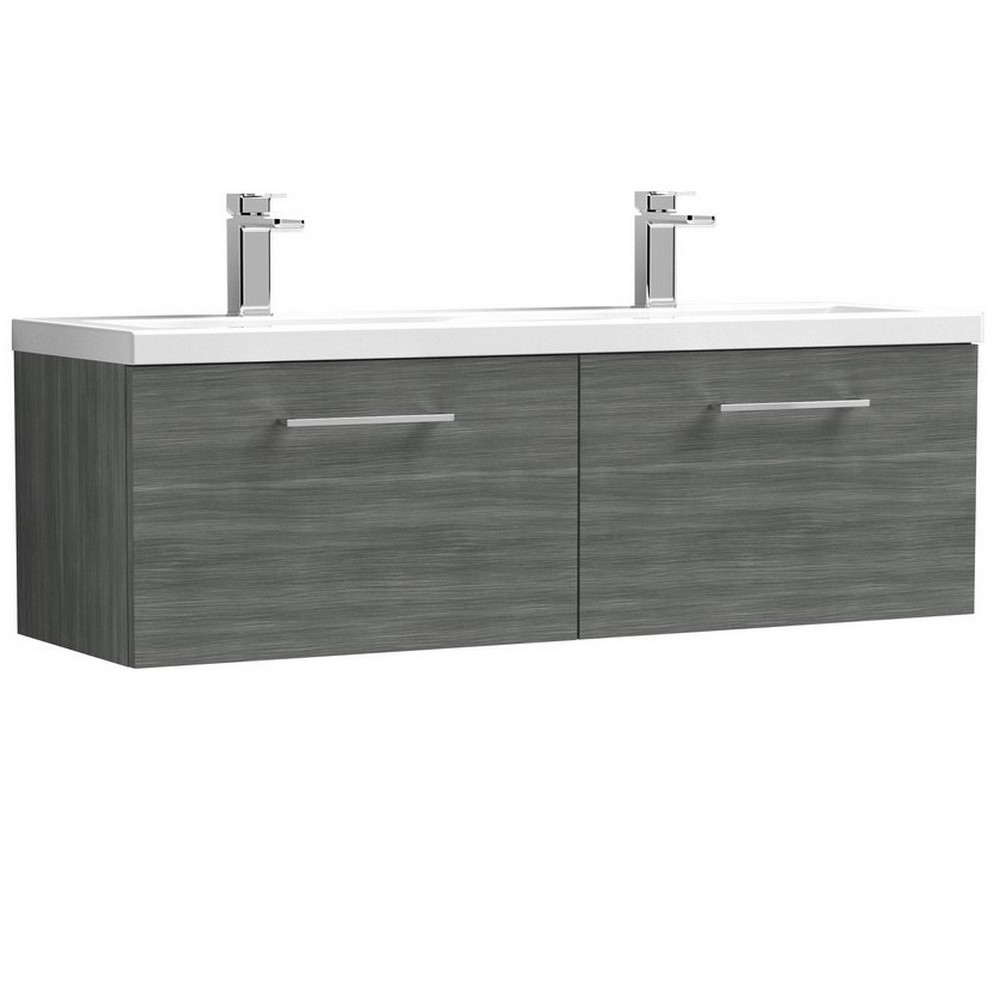 Nuie Arno 1200mm Anthracite Woodgrain Wall Hung Two Drawer Vanity Unit and Basin