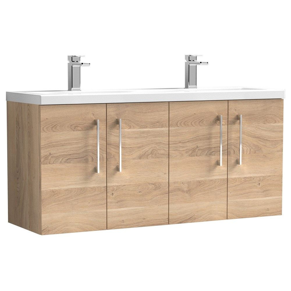Nuie Arno 1200mm Bleached Oak Wall Hung Four Door Vanity Unit and Basin