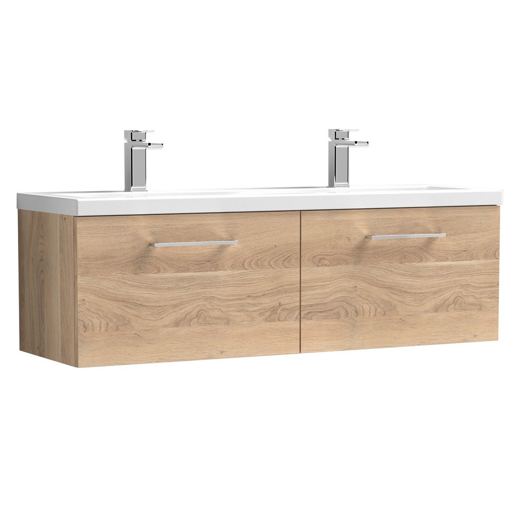 Nuie Arno 1200mm Bleached Oak Wall Hung Two Drawer Vanity Unit (1)